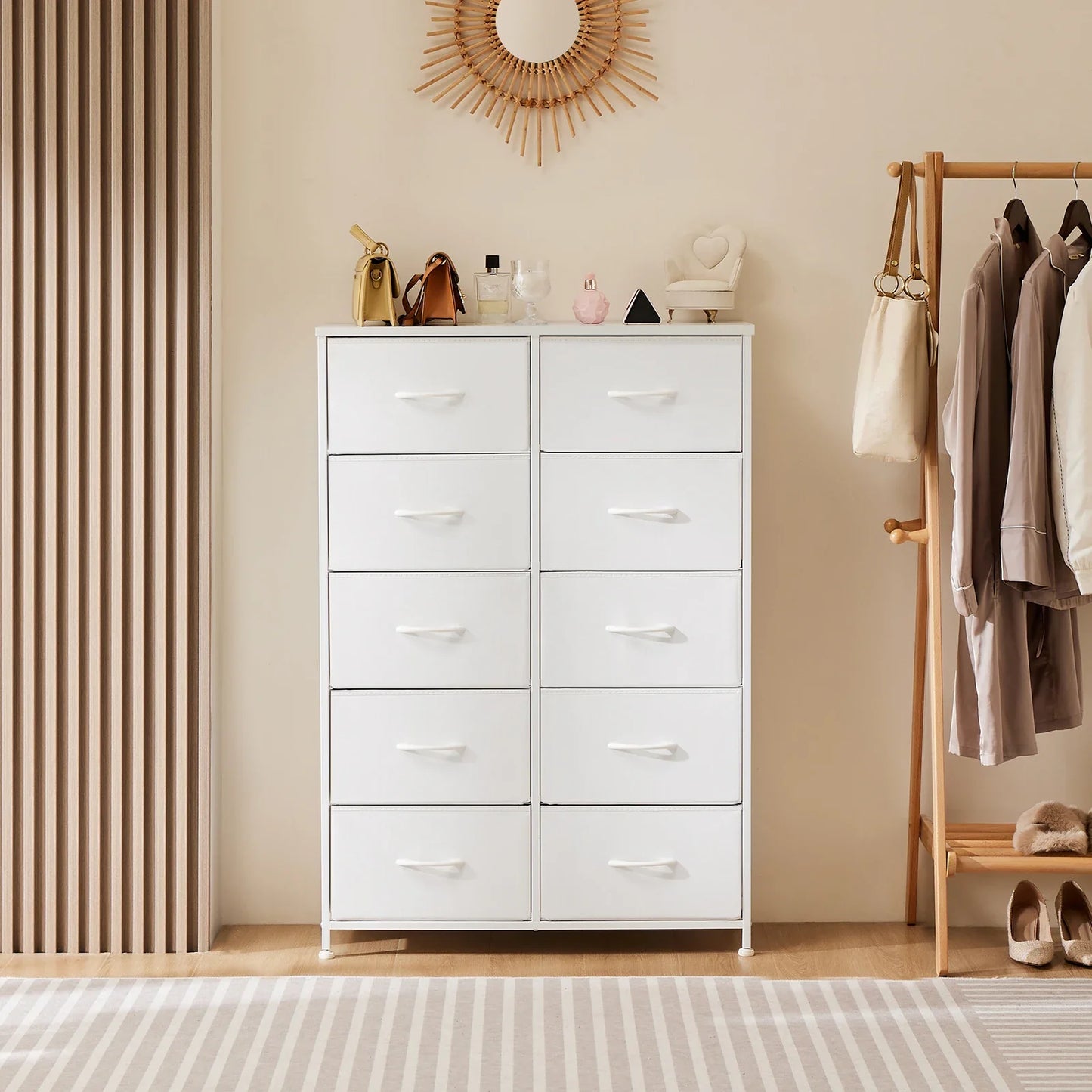 Multipurpose 10-drawer fabric dresser with steel frame for kids' clothes and toys