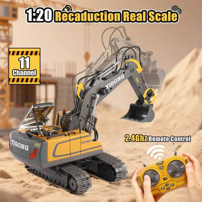 Boys' birthday gift: yellow remote control excavator, 11-channel for realistic digging.
