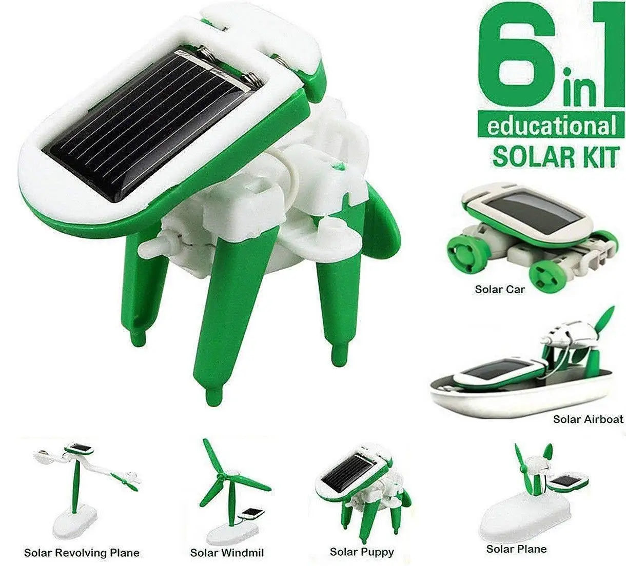 Solar-powered robot building kit for kids, a fun science and engineering activity.