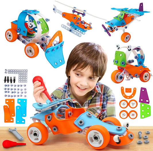 Kids' 132-piece STEM construction engineering building set for creative learning and manual skills