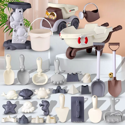 Kids' outdoor toy playset with all tools needed for sand and water play, promoting educational fun.