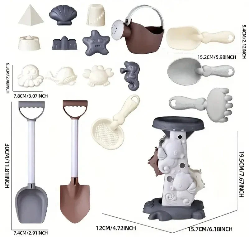 Colorful kids' outdoor sand & beach toy set for creative play and summer fun, enhancing motor skills.