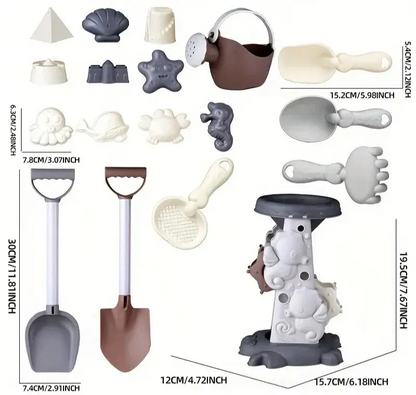 Colorful kids' outdoor sand & beach toy set for creative play and summer fun, enhancing motor skills.