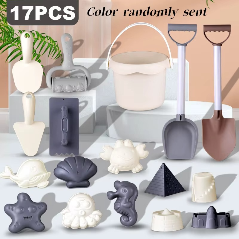 Vibrant Kids' sand toy set, including a bucket, watering can, and multiple molds for beach fun.
