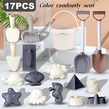 Vibrant Kids' sand toy set, including a bucket, watering can, and multiple molds for beach fun.