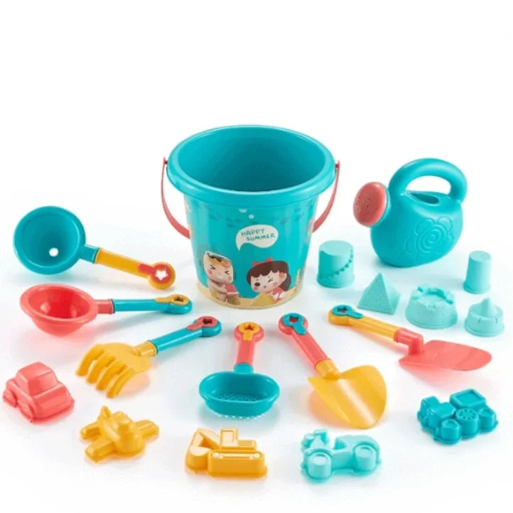 18-piece summer beach sand toys set, designed for kids' creative play, outdoor fun, and toddler development.