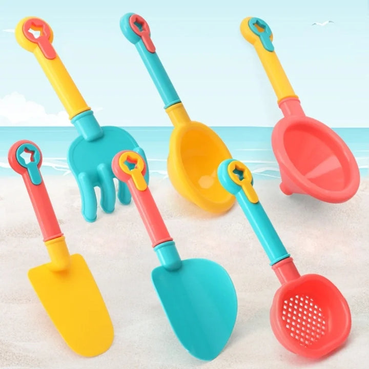 Kids' 18-piece sandbox kit with beach toys, shovels, molds; durable for outdoor summer and sand play.