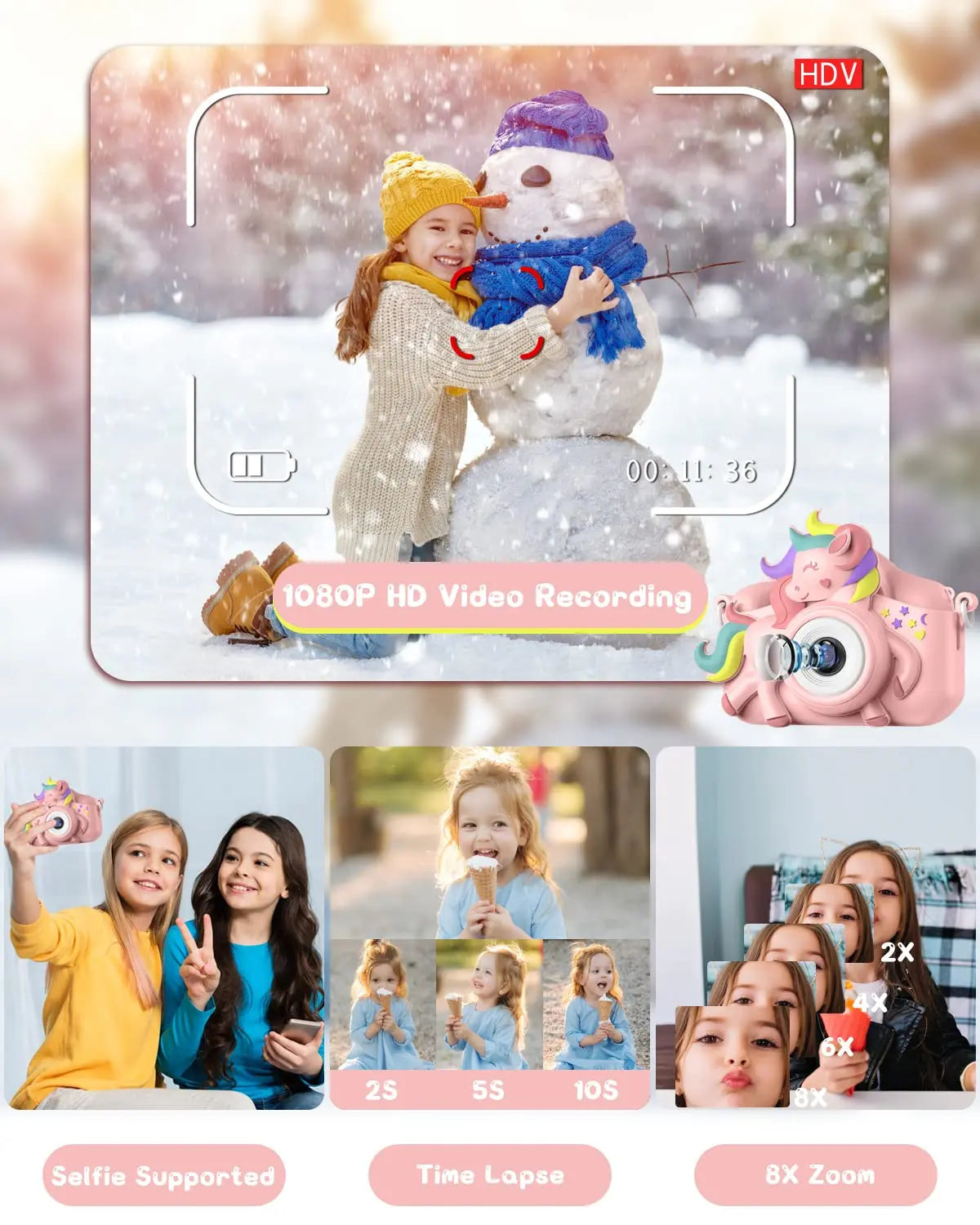Kids' 2.0 camera in green, a 20MP digital camera designed for children to capture photos and videos.