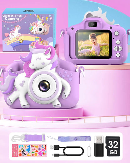Kids' 2.0 digital camera on a white background, highlighting its compact size and gift potential.