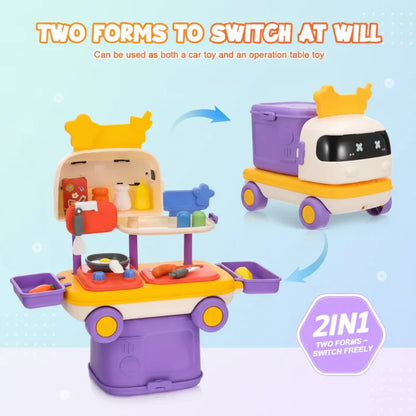 Educational car kitchen play set, a versatile toy for kids to enjoy both cooking and car adventures.