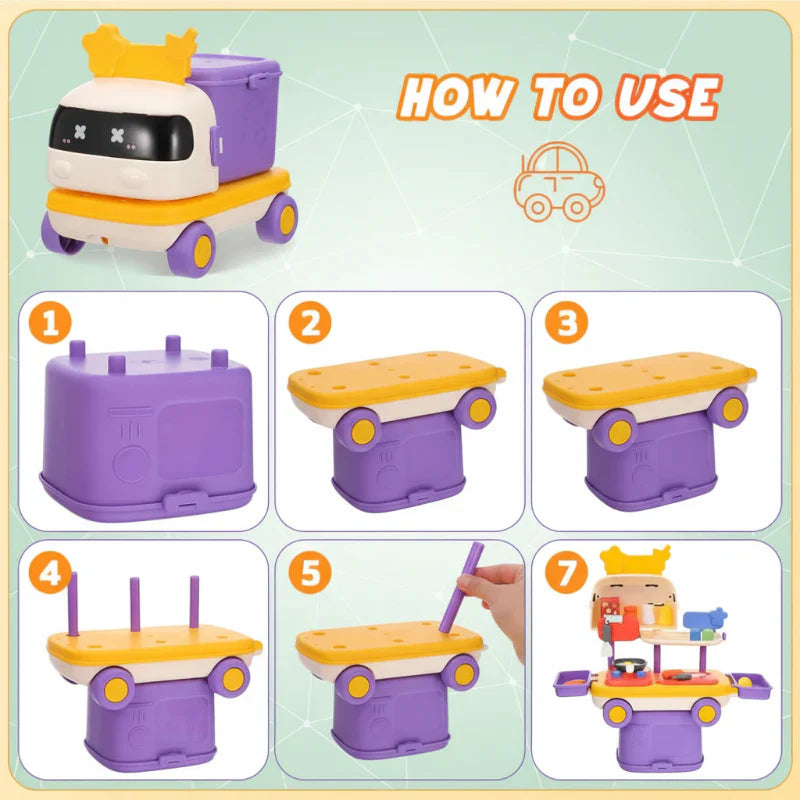 Interactive kids' kitchen toy car, offering a unique 2-in-1 play experience with sound & light.