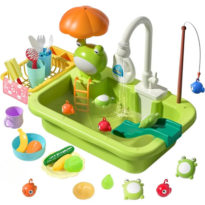 Kids 2-in-1 play kitchen sink with running water, pretend play toy for toddlers and young children