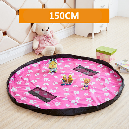 Blue cotton 2-in-1 play mat and toy storage bag, perfect for kids organization in playroom