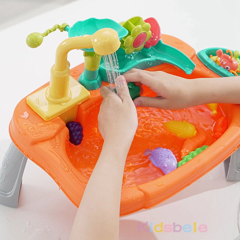 Kids' play sink with working faucet & integrated fishing game, ultimate toddler water toy