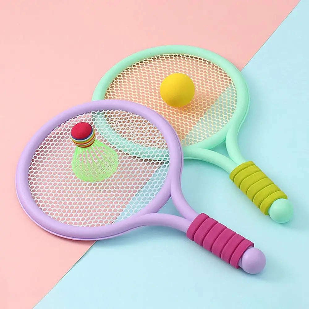 Brightly colored kids' 2-in-1 racket set, promoting hand-eye coordination in sports toy