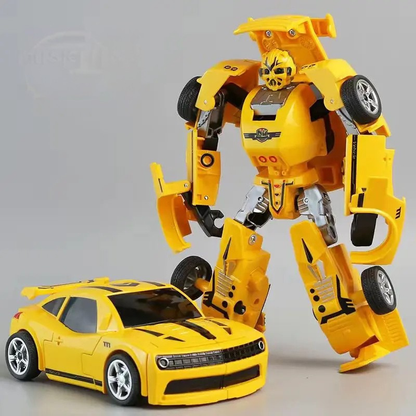 Kids' 2-in-1 transforming robot vehicle toy, red and blue, ready for imaginative play.