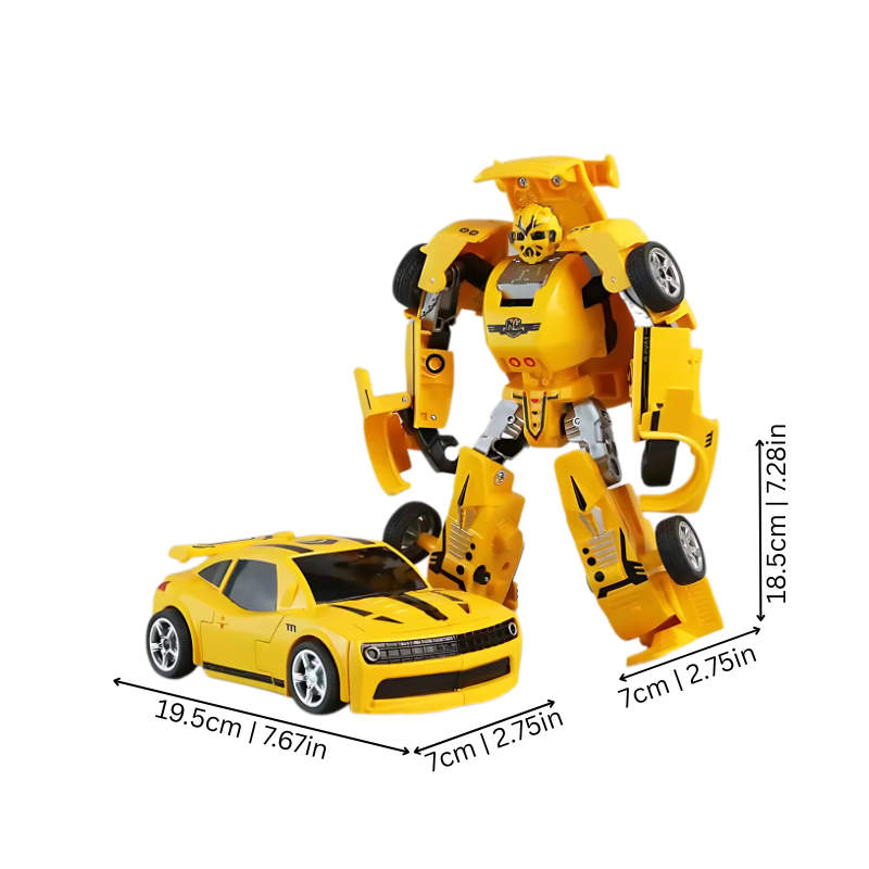 Close-up of a kids' transforming robot car action figure, perfect for ages 4-5.
