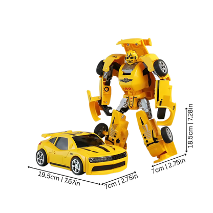 Close-up of a kids' transforming robot car action figure, perfect for ages 4-5.