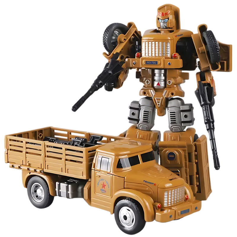 Durable kids' transforming vehicle toy in robot mode, great for imaginative play and STEM learning.