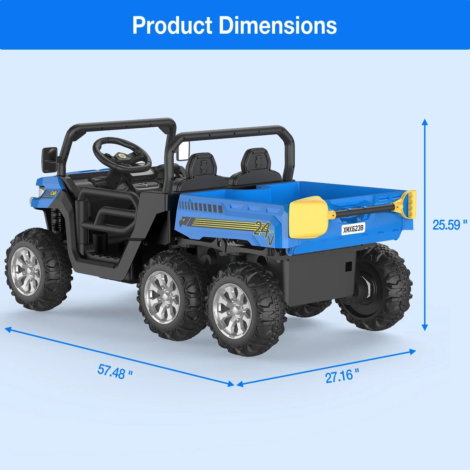 Blue 2-seater kids' electric truck, 24V ride-on vehicle with remote control for boys and girls