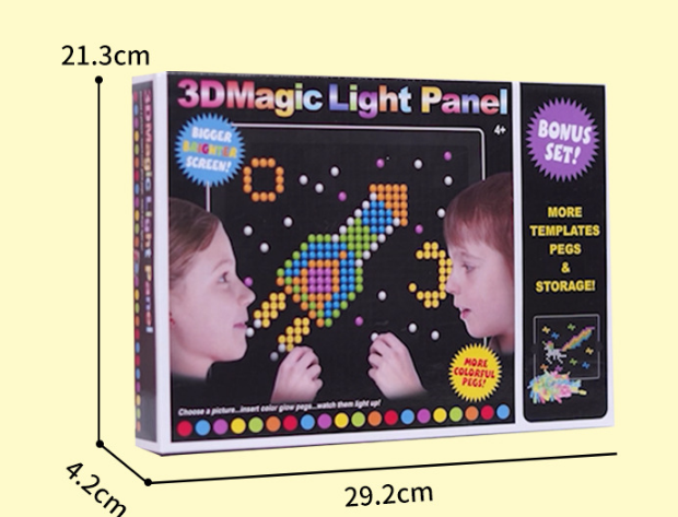 Close-up of a child engaging with a 296-piece Creative Light Panel Building Toy Set, bright blocks illuminated