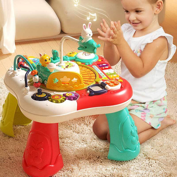 Kids 3-in-1 activity table with building blocks, sensory bins & musical features for toddler play
