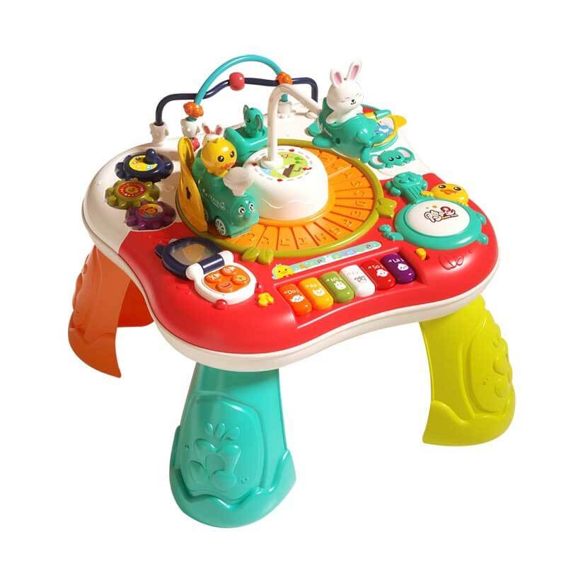 Interactive kids play table combining building, sensory exploration & musical activities for toddlers