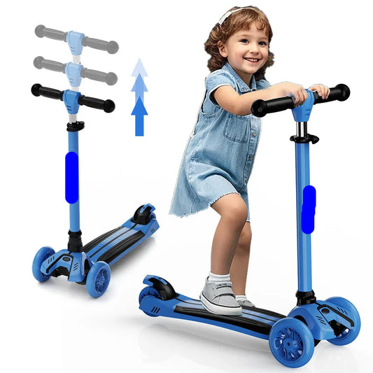 Kids 3-wheel scooter with LED light-up wheels, blue, for toddlers and preschoolers