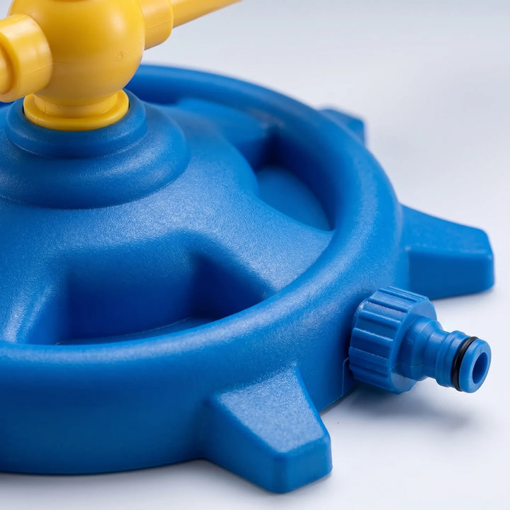 Vibrant kids' water sprinkler with 360-degree spray, providing refreshing outdoor fun and backyard games for summer.