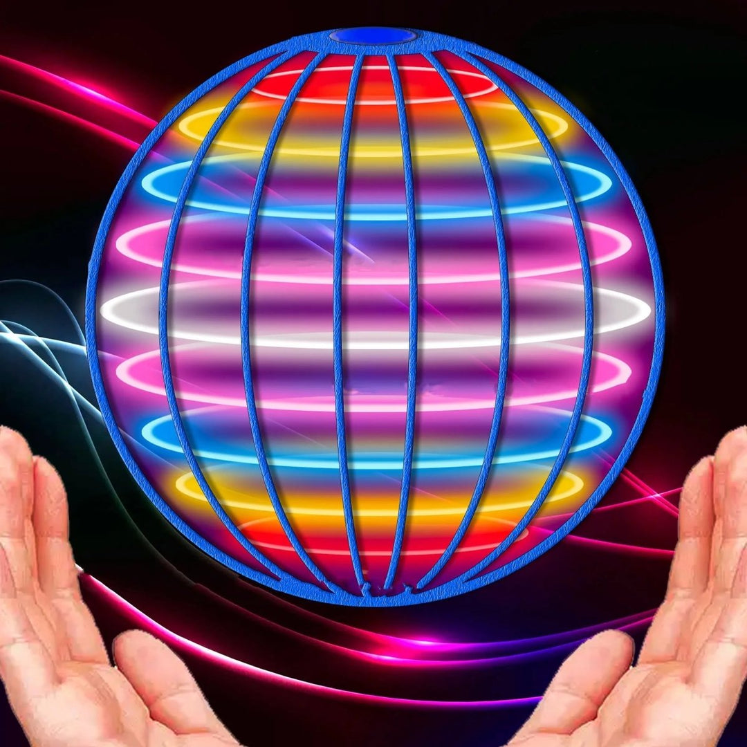 Rechargeable LED flying orb for kids, featuring vibrant lights and a fun 360° flight. Great interactive toy.