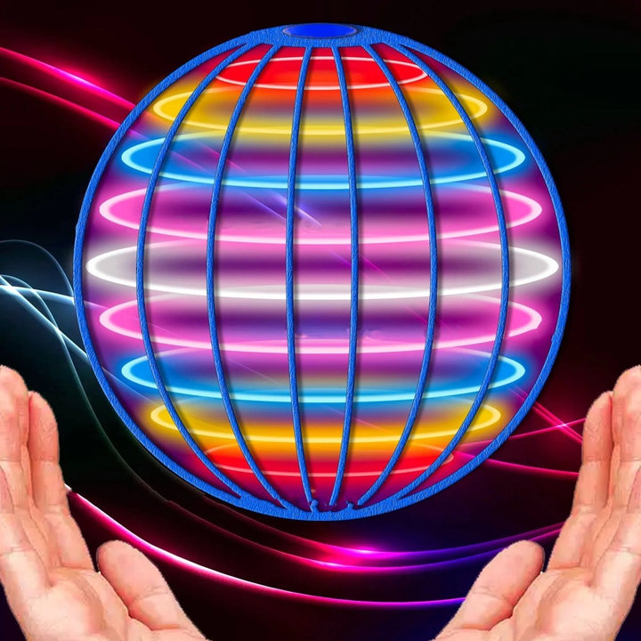 Rechargeable LED flying orb for kids, featuring vibrant lights and a fun 360° flight. Great interactive toy.