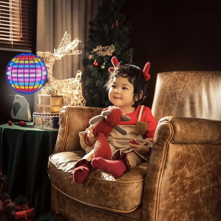 Dynamic LED flying ball for kids, a unique rechargeable gift providing exhilarating 360° aerial fun.