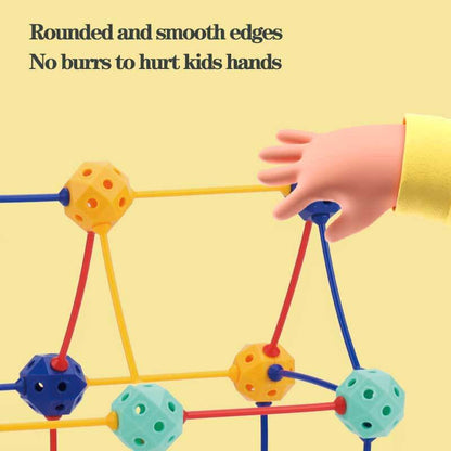 Close-up of vibrant 3D geometric activity toys, perfect for kids' creative construction