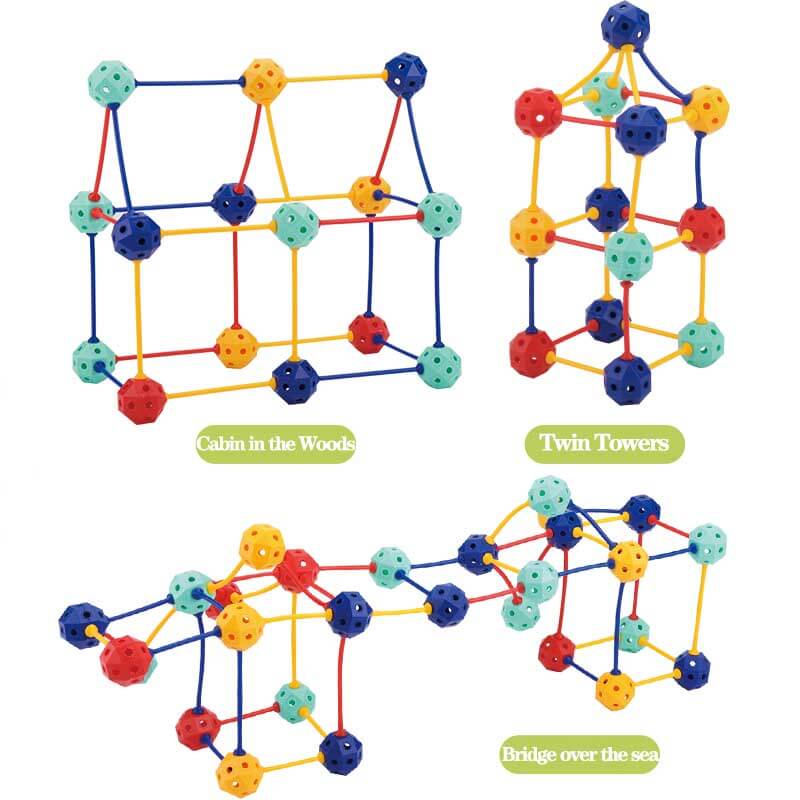 Educational building blocks set with various geometric shapes, encouraging brain development