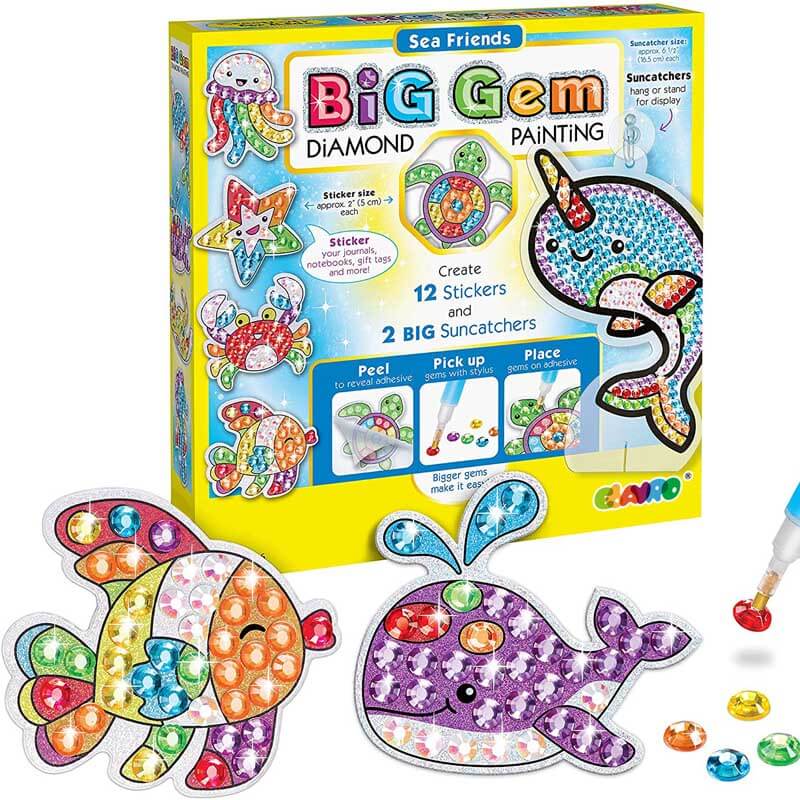 Kids' 3D diamond painting kit with rocket ship design, frame, and tools for creative art activity.