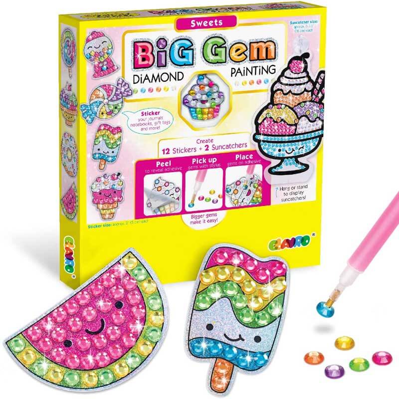 DIY diamond painting kit for kids, complete with sparkling resin gems and a display frame.