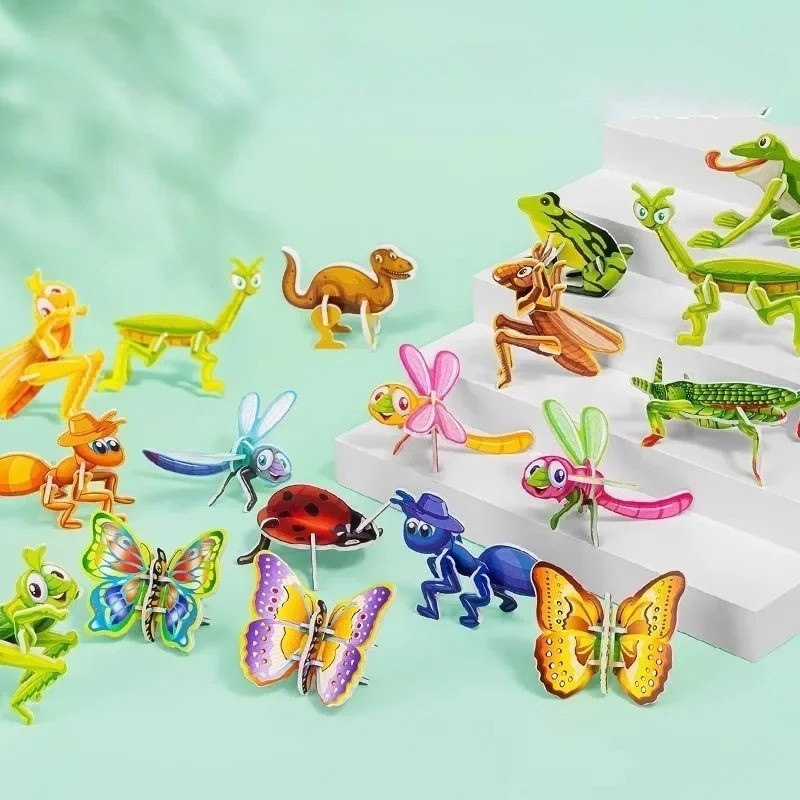 Kids 3D dinosaur paper puzzle set, educational craft toy for motor skills & imaginative play