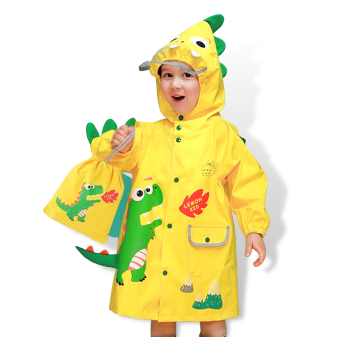 Kids 3D Dinosaur Raincoat, blue waterproof outerwear with playful spikes for toddlers & children