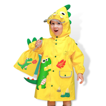 Kids 3D Dinosaur Raincoat, blue waterproof outerwear with playful spikes for toddlers & children