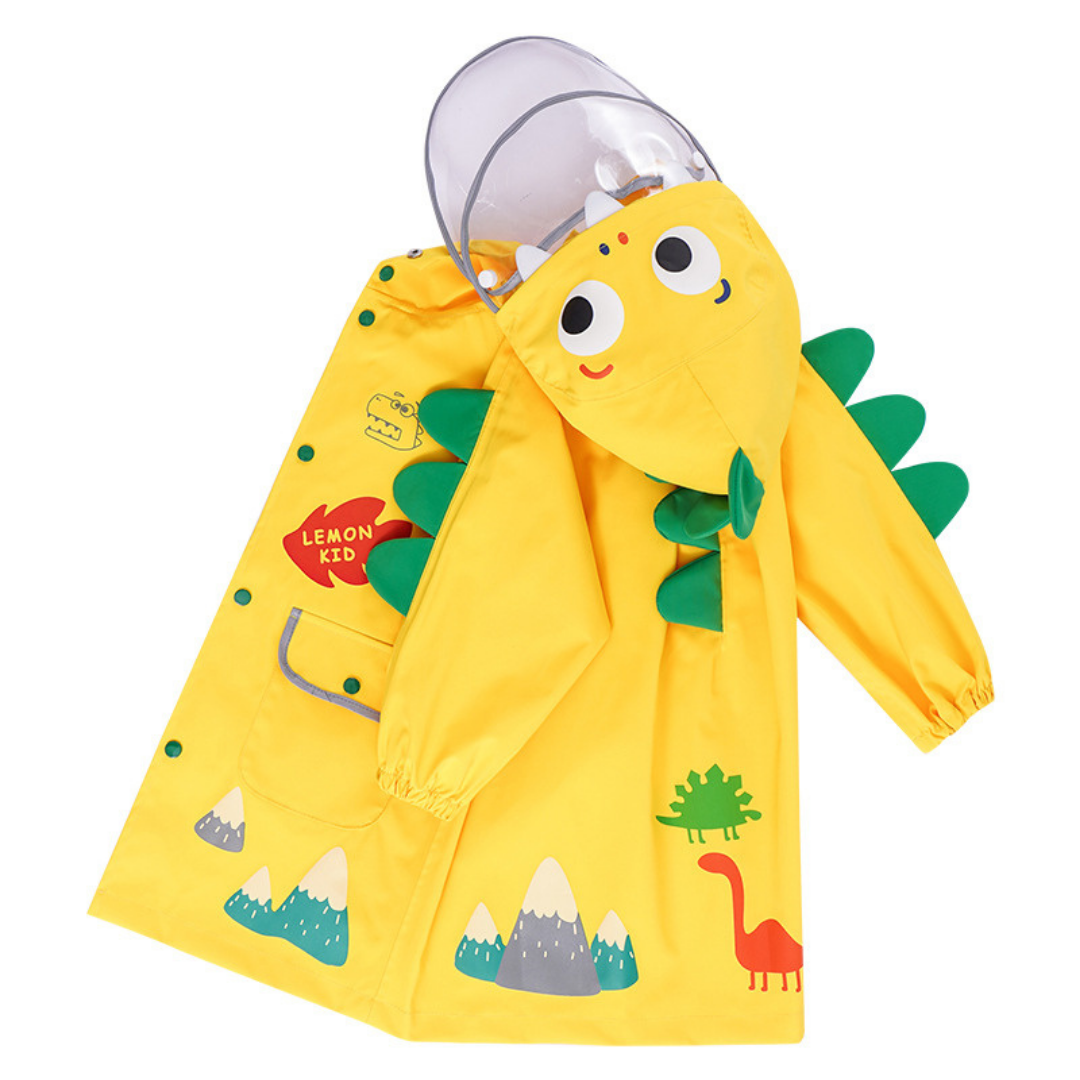 Toddler boys dinosaur raincoat, green 3D design, waterproof for fall & winter outdoor play