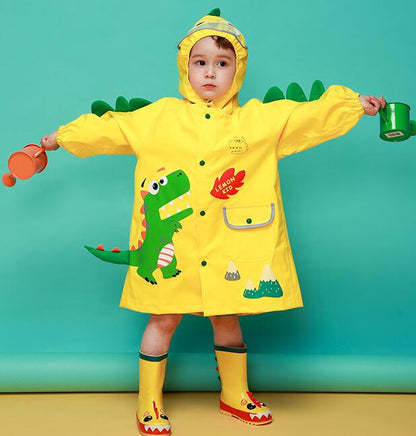Girls cute dinosaur raincoat, pink with dimensional spikes, ideal waterproof outerwear for kids