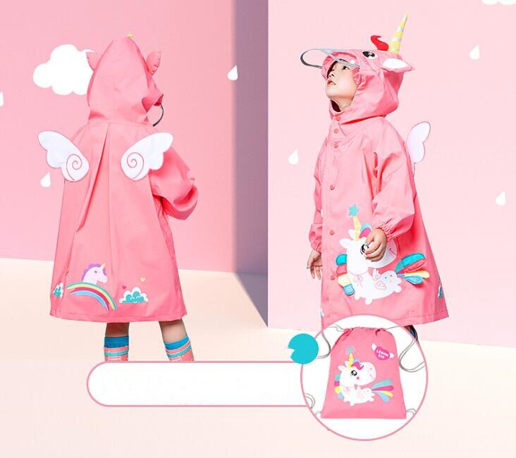 Kids reflective dinosaur rain gear, orange waterproof coat with playful 3D features for safety