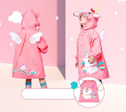 Kids reflective dinosaur rain gear, orange waterproof coat with playful 3D features for safety