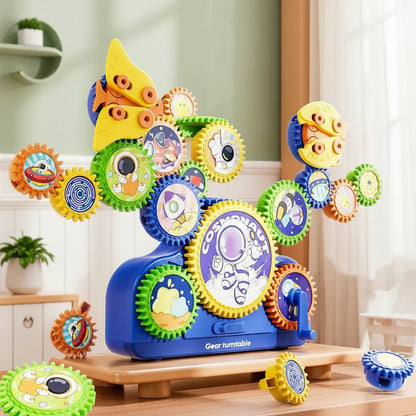 Kids 3D electric gear building play set with colorful interlocking gears and base, STEM learning toy for toddlers