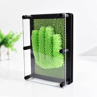 Close-up of a vibrant 3D Pin Art Board showing intricate pin patterns, an engaging educational toy.