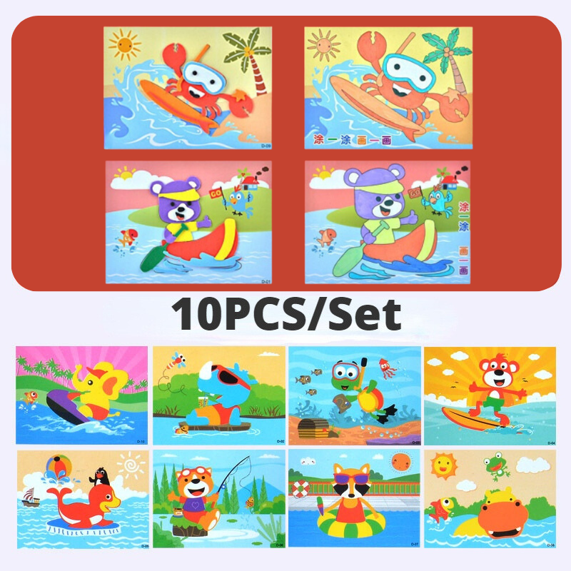 Children's activity set featuring various 3D stickers for puzzles, promoting creative play.
