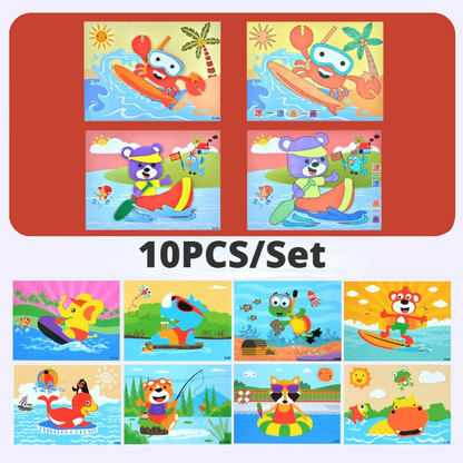 Children's activity set featuring various 3D stickers for puzzles, promoting creative play.