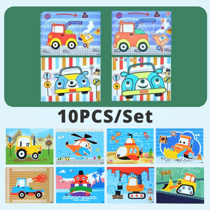 Colorful collection of kids' 3D sticker puzzle sets, ideal educational toys for toddlers.