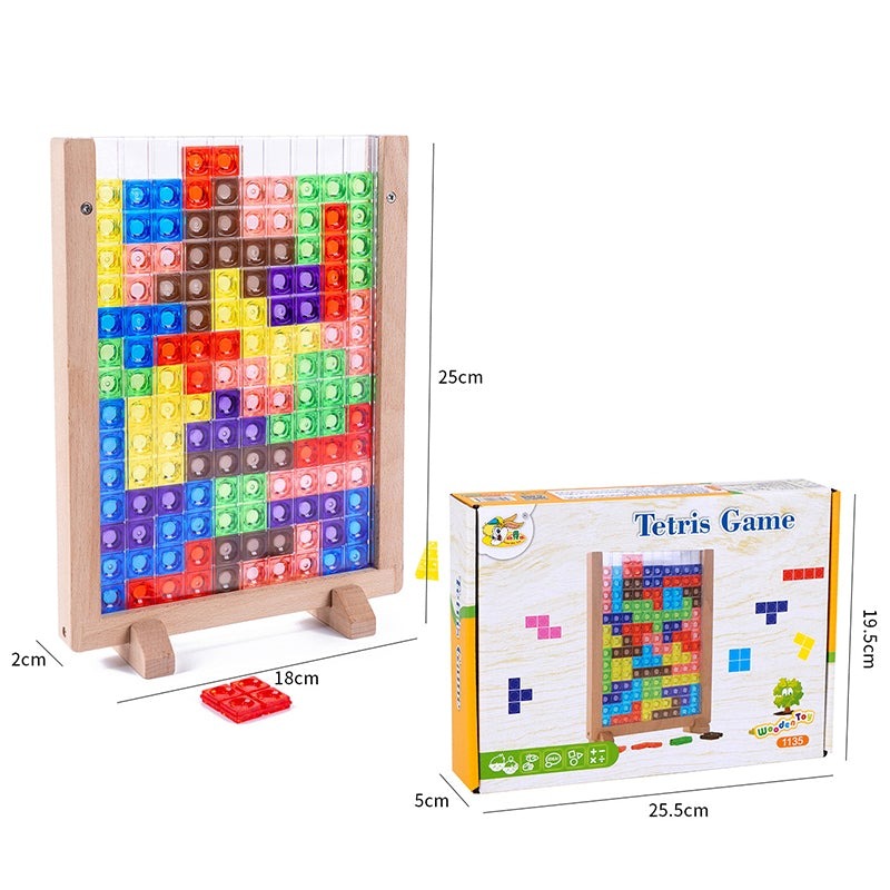 Kids 3D Tetris Puzzle Board Game, colorful wooden educational toy for logic and development