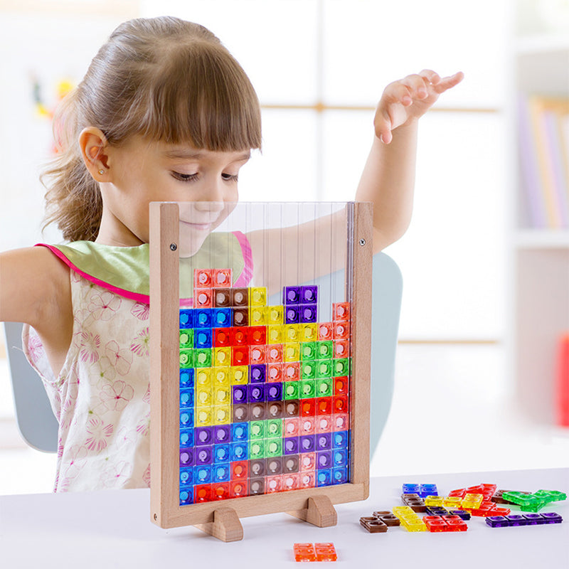 Family playing with Kids 3D Tetris Puzzle, a challenging and fun developmental board game
